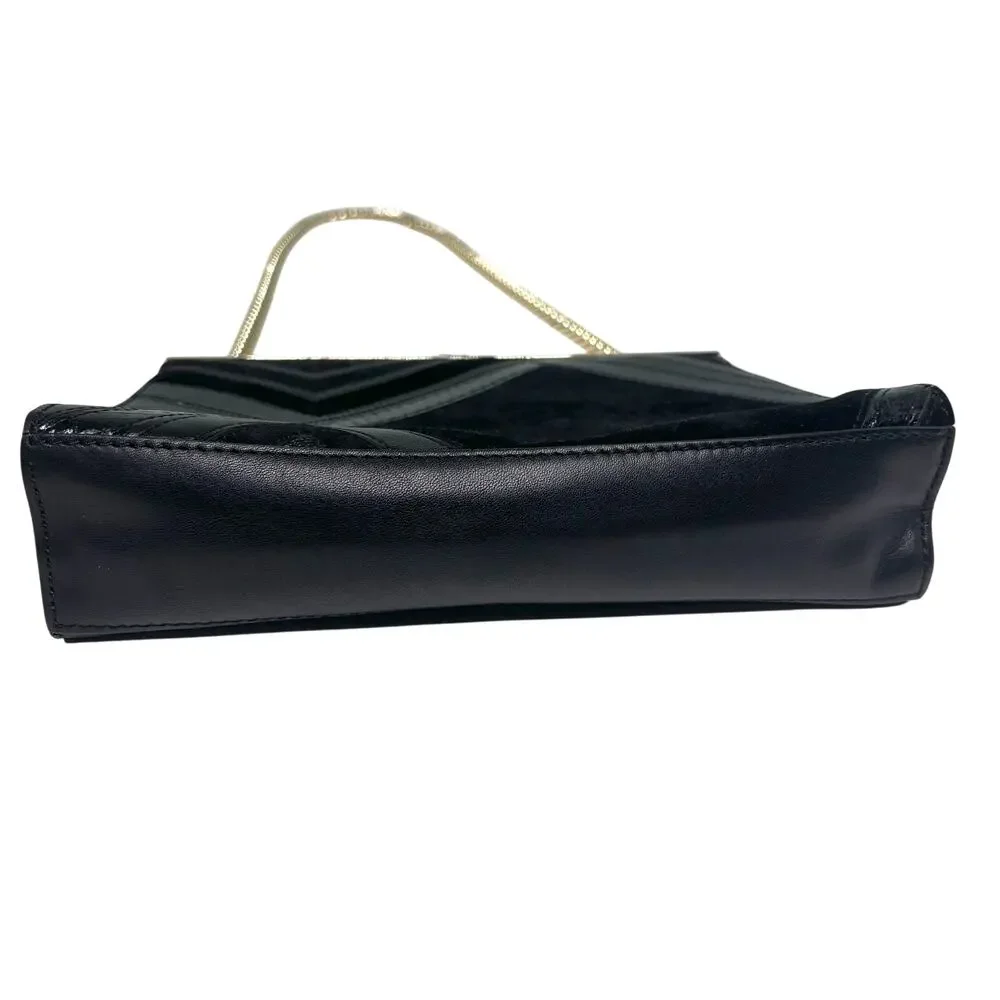 DVF Soirée Tuxedo Bag Black Leather, Suede Gold Chain